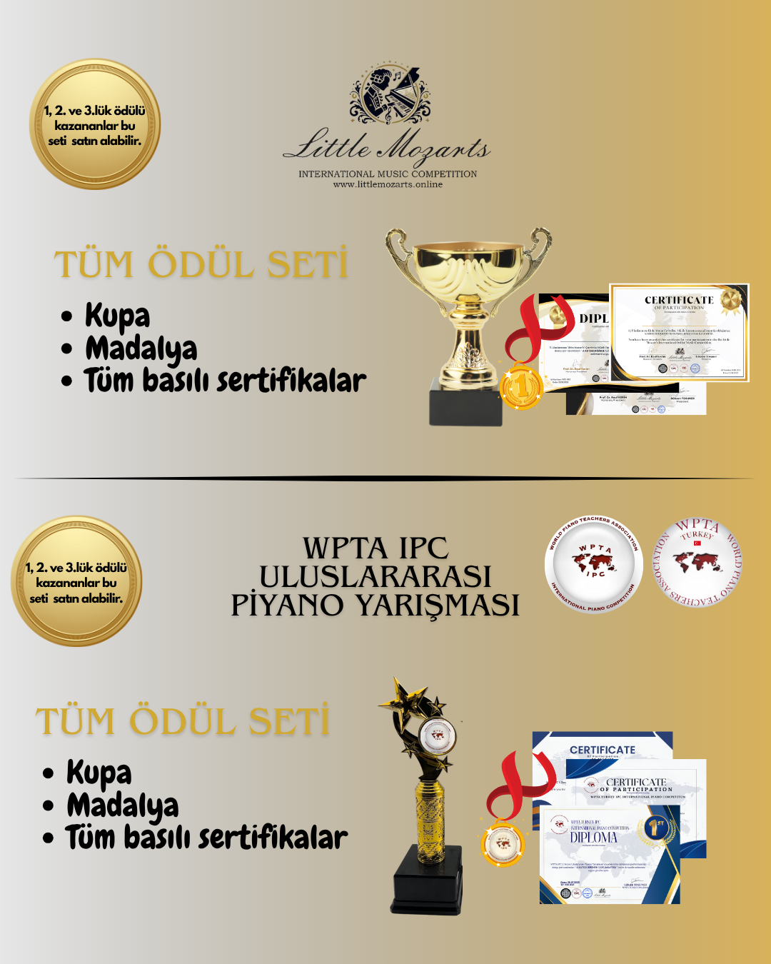 TÜM ÖDÜL SETİ: MADALYA,, BASILI TÜM SERTİFİKALAR, KUPA (littlemozarts.online)