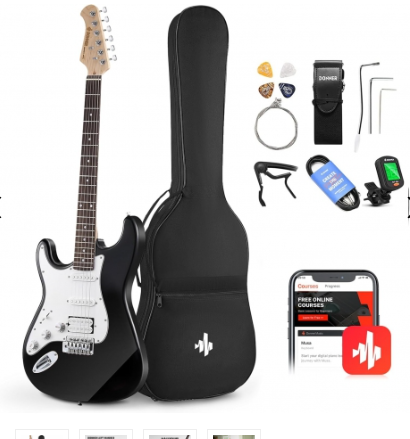 Donner DST-100BL Solak Elektro Gitar Seti (Siyah)