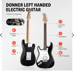 Donner DST-100BL Solak Elektro Gitar Seti (Siyah)