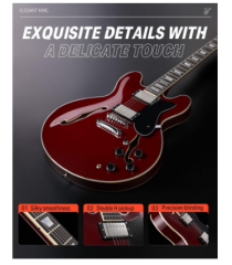 Donner DJP-1000 Semi-Hollow Elektro Gitar (Kırmızı)