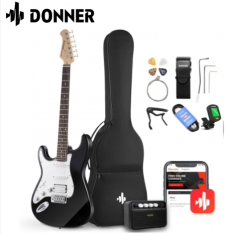 Donner DST-100BL Amfili Solak Elektro Gitar Seti (Siyah)