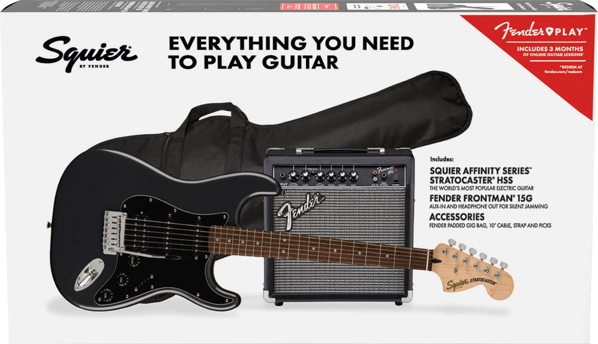 Squier Affinity Strat HSS LRL CFM Frontman 15G Set Charcoal Frost Metallic Elektro Gitar Set