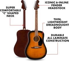 Fender California Debut Redondo Serisi Akustik Gitar Sunburst