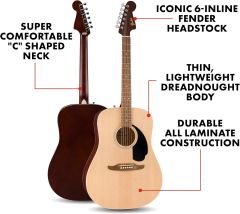 Fender California Debut Redondo Serisi Akustik Gitar Naturel