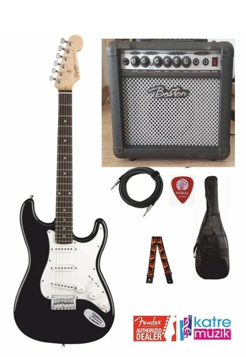 Fender Squier mm Strat Elektro Gitar Seti+ Boston gf15 amfi